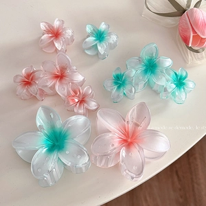 Pince à Cheveux Fleur de Plumeria Style Vacances Plastique Couleur Dégradée Pince Requin pour Femmes Accessoires Cheveux Plage