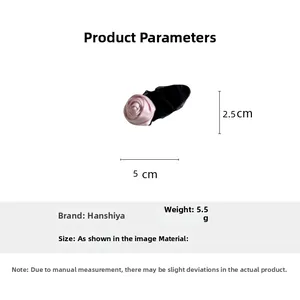 Detailed view of pink rose hair clip with dimensions five centimeters by two and half cm