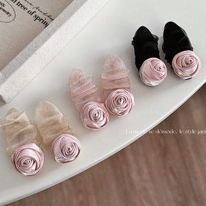 Handmade Satin Rose Flower Mesh Hair Clip For Women Elegant Floral Duckbill Clip Pink Black Champagne Hair Accessories