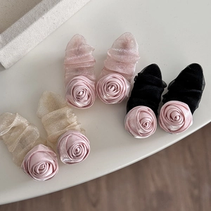 Pink rose mesh hair clips set in pink, white and black for elegant women's styling