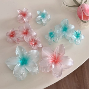 Pinces à cheveux à fleurs dégradées rose et bleu style plumeria pour vacances