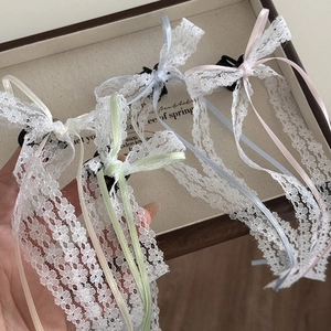 Lace bow hair clips set with colorful ribbons in floral patterns for sweet girls