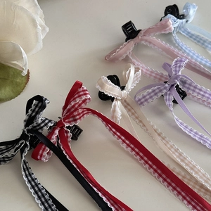 Fermagli per capelli con fiocco scozzese e pizzo in vari colori per bambine