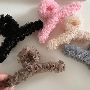 Pince à Cheveux de Style Coréen Grande en Mousseline Plissée Élégante Pince à Requin en Tissu pour Femmes Accessoires de Coiffure