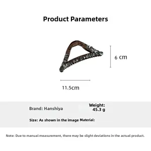 Detail showing 11.5cm amber triangle hair claw clip with rhinestones and dimensions