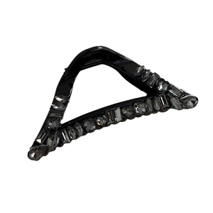 Elegant triangular hair claw clip with charcoal grey rhinestones on black acrylic base