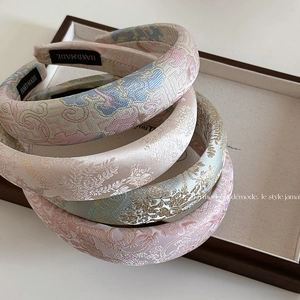 New Chinese style embroidered floral headband in silk jacquard with vintage design