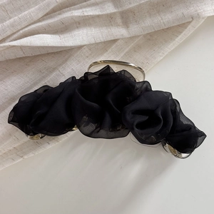 Grote elegante haarklem met zwarte tule plooien voor knotkapsels voor dames