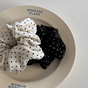 Lot de chouchous à pois de style français en mousseline noir et blanc pour coiffures élégantes