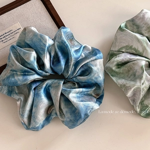 French Elegant Satin Smudge Oil Painting Scrunchie Artistic Vintage Ink Pattern Large Hair Tie For Women Hair Accessories