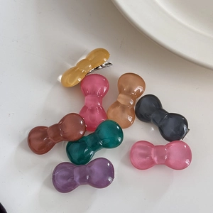 Set of colorful jelly bow hair clips with translucent resin and silver metal clips
