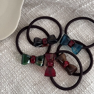 Fünfer-Set Haargummis im französischen Stil mit Schleifen aus Kunstharz in Retro-Farben