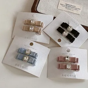 Pince à Cheveux Nœud en Satin Strass Doux Bec de Canard Accessoires de Cheveux pour Femmes Style Coréen Élégant Couleur Unie Fait à la Main