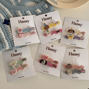 Cute cartoon animal hair clips set featuring rabbits and stars in Morandi colors