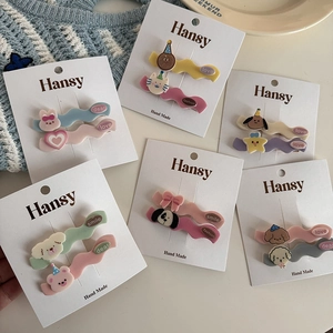 Cute Cartoon Animal Rabbit Bear Dog Star Heart Cloth Hair Clips Set For Women Girls Handmade Wave Bangs Side Clip Korean Style Hair Accessories
