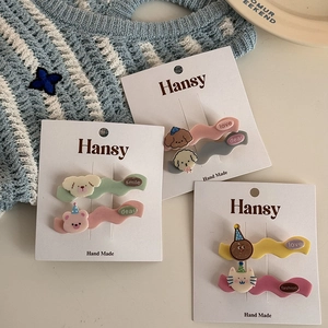 Cute cartoon animal hair clips set featuring cat bear and dog motifs on wave pins