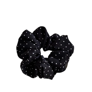 Chouchou français à pois en mousseline douce, accessoire de coiffure noir et blanc