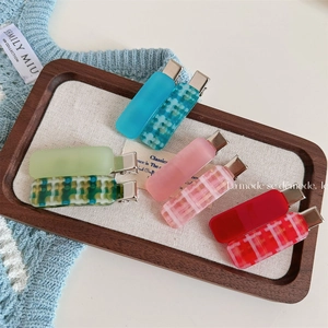 Korean Style Sweet Acetate Plaid Hair Clip Matte Solid Color Rectangle Duckbill Clip For Women Daily Styling Hair Accessories