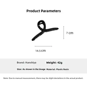 Detail showing dimensions of the 14.5cm oversized vintage black hair claw clip