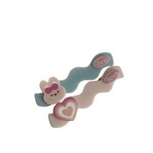 Cute bunny and heart wavy hair clips with dear and love text for girls, 2 pieces set