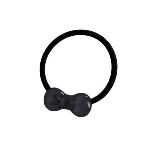 Minimalist jelly bow hair tie with dark grey marble texture resin and black elastic band