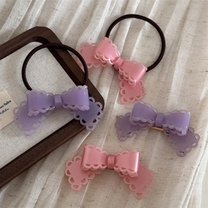 Ensemble de pinces à cheveux et élastiques avec nœud évidé en résine rose et violet
