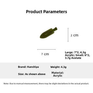 Size comparison and specifications of olive green duckbill hair clips in two sizes