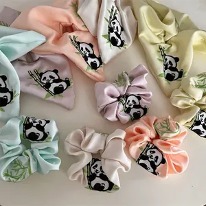 Satin Panda Stickerei Haargummi Süßes Bambus Muster Chinesischer Stil Elastisches Haarband Für Damen Mädchen Haarschmuck