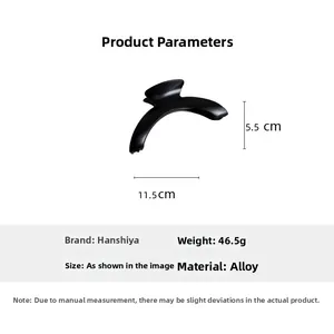 Detailed dimensions of the black matte alloy hair claw clip showing 11.5cm length and 5.5cm height