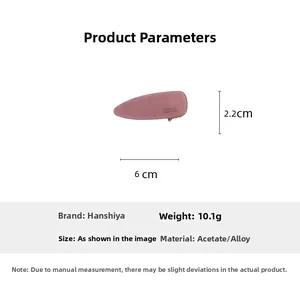 Pink oval acetate hair clip detail showing 6cm length and France Handmade text