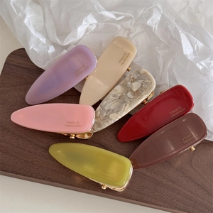 French retro acetate hair clips in multiple colors with gold handmade lettering