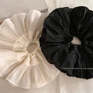 Übergroße Plissierte Doppelschichtige Haargummis Chiffon-Optik Große Haargummis Für Damen Elegante Minimalistische Haarschmuck Schwarz Cremeweiß
