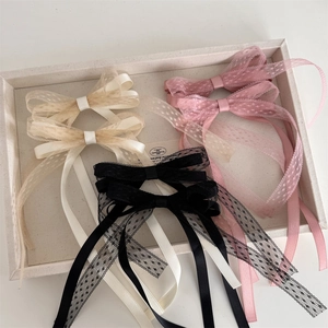 Lot de trois barrettes à cheveux élégantes avec nœuds en dentelle et ruban satin en trois coloris