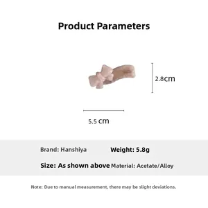 Detaillierte Maße der rosa Schleifen-Haarklammer aus Acetat 5,5 cm x 2,8 cm groß