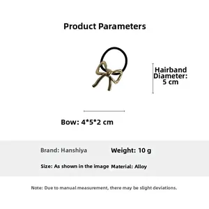 Detail of alloy bow hair tie showing dimensions: 5cm band diameter and 4*5*2cm bow size