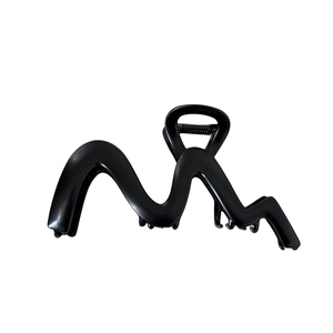 Pinza per capelli nera lucida dal design ondulato minimalista per donna con molla