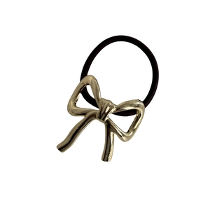 Minimalist golden metal bow hair tie with high elasticity black elastic rope