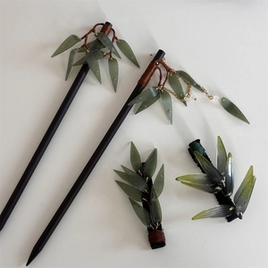 Set de pinces à cheveux feuilles de bambou avec épingles à glands de style chinois