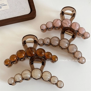 Vintage Resin Hair Claw Clip With Marble Beads Retro Amber Large Shark Clip For Women Hair Accessory Elegant Hair Grip