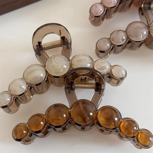 Elegant large amber beaded claw clip with sleek acrylic beads for a minimalist hair style
