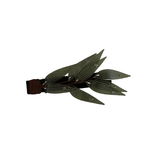 Pince à cheveux feuilles de bambou avec feuilles vertes et glands au style vintage