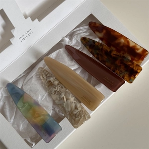 Set of 5 handmade acetate hair clips in tortoise shell and marble colors in a gift box