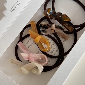 Set da 5 elastici per capelli in acetato con nodi eleganti in tartaruga e colori pastello