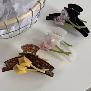 Elegant acetate tulip flower hair claw clips in assorted colors for women hair styling