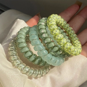 Women's Korean Style Plastic Resin Spiral Hair Ties Checkerboard Floral Pattern High Elasticity Scrunchies Daily Hair Accessories