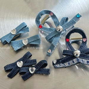 Y2K Denim Fabric Bow Hair Claw Clip For Women Heart Rhinestone Sweet Butterfly Shark Hairpin Headwear Hair Accessories
