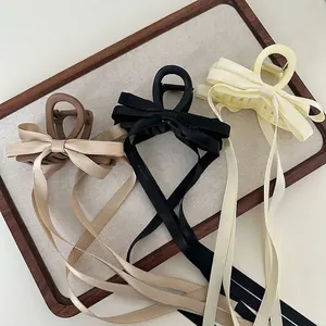 Elegant Large Bowknot Hair Claw Clip With Long Flowing Ribbon Fabric Bow Shark Clip Korean Style Hair Accessories For Women