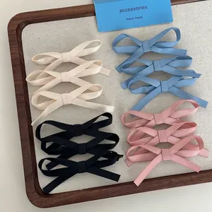 Korean Style Ribbon Bow Hair Clips Set For Women Elegant Fabric Bowknot Duckbill Clips Sweet Hair Styling Accessories