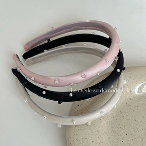 Vintage Satin Padded Headband With Faux Artificial Pearl And Rhinestone Embellishment Elegant Thick Hair Band For Women Accessories