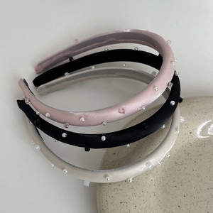 Elegant mercerized headband with faux pearls and beads for women, set of three colors